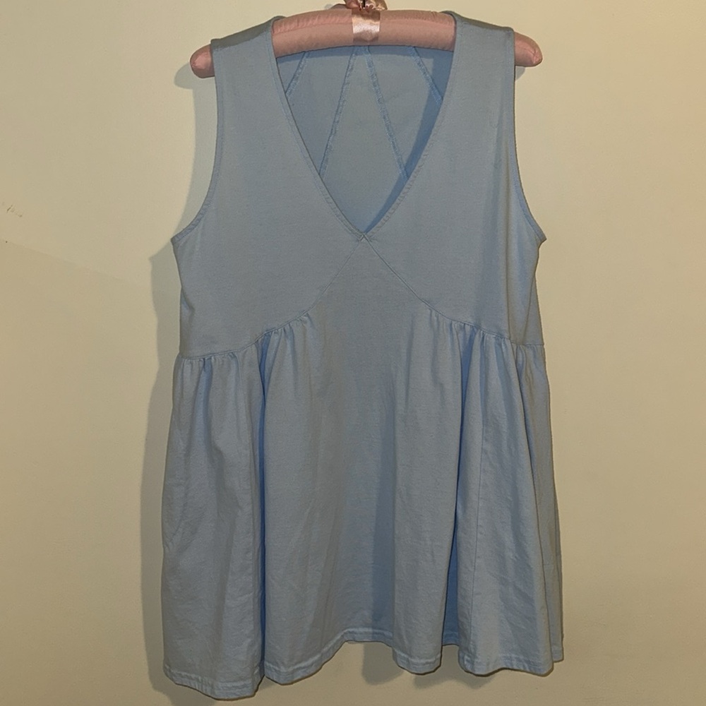 Mini Flowy Tank Dress 100% Cotton Baby Blue Size M